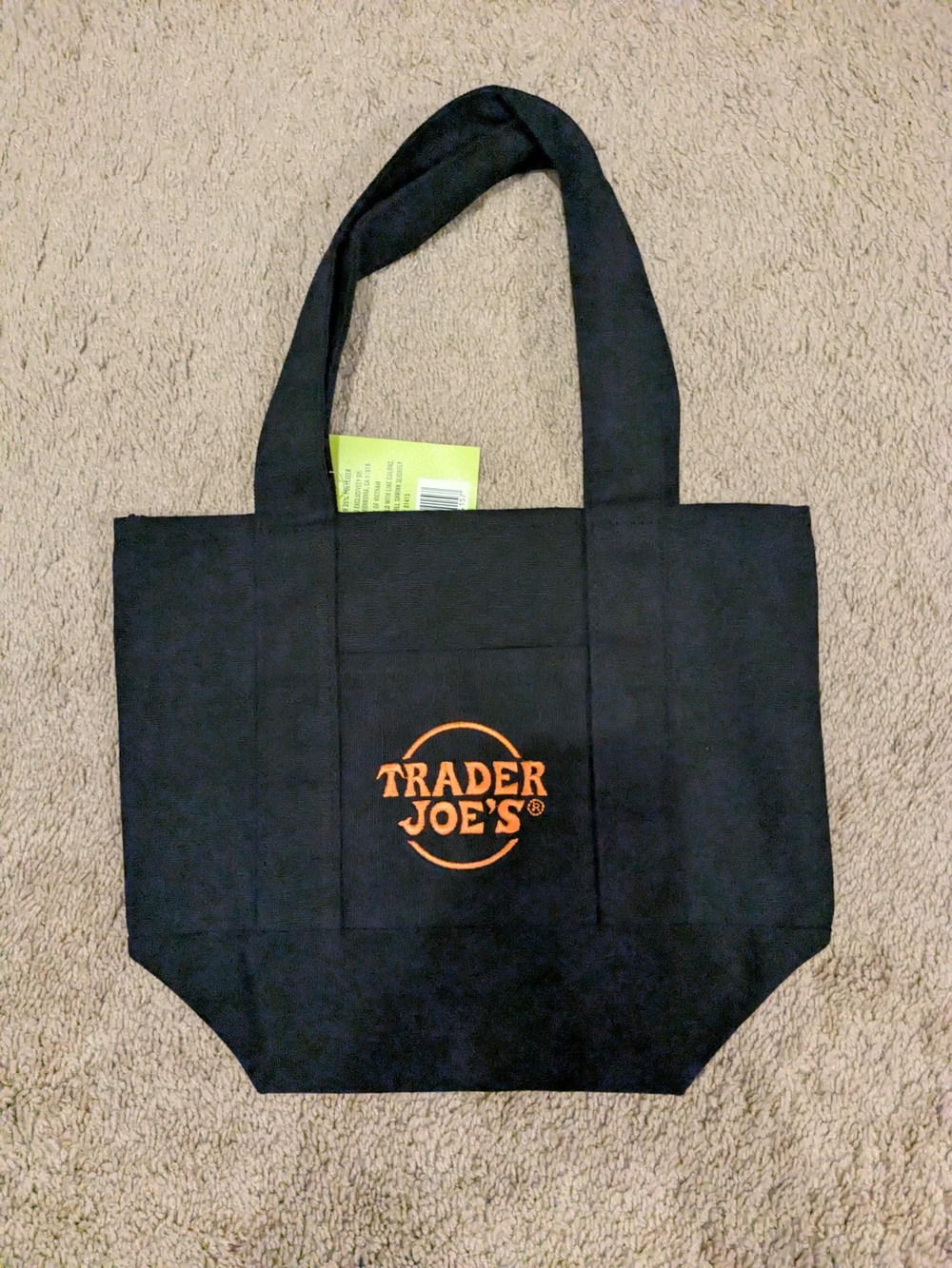 Trader Joes Black Mini Tote Bag with Orange Logo - Halloween Edition